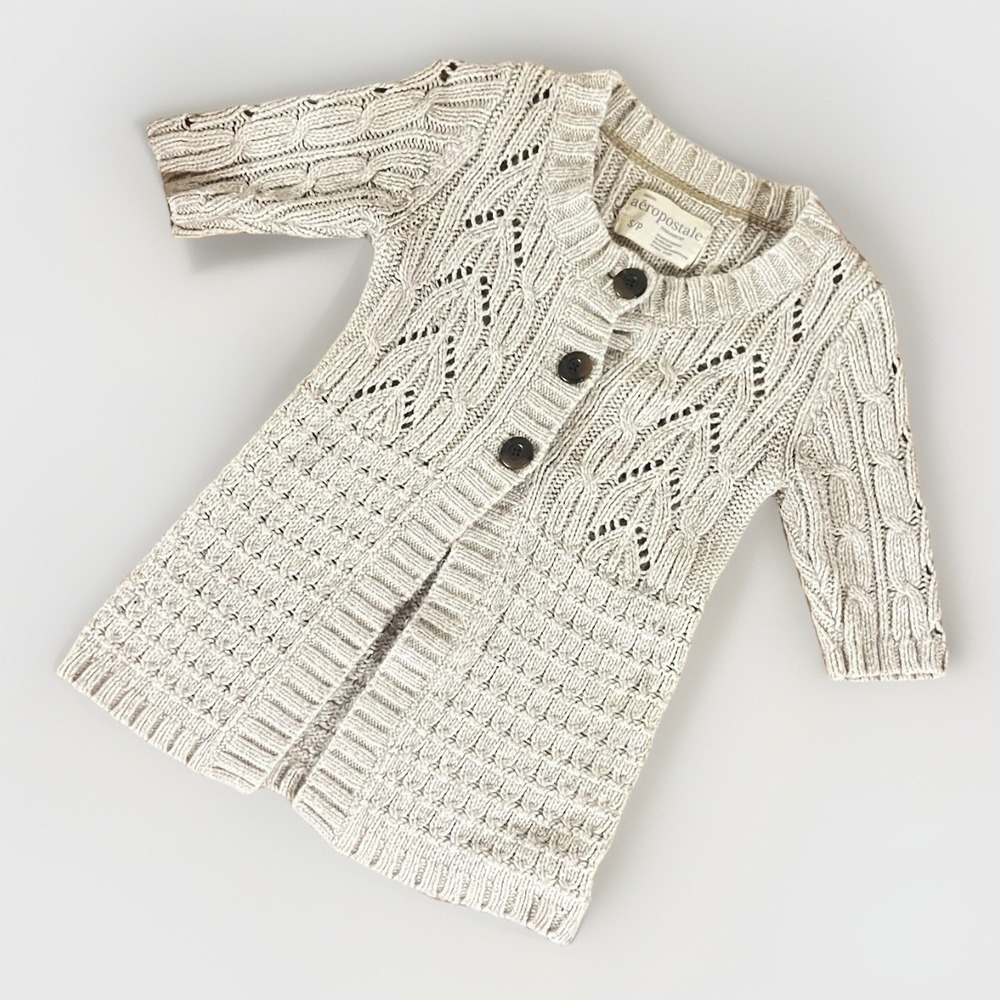 Vtg Aeropostale Cardigan, Half-Sleeve Cottagecore Spring Netural Women's Small